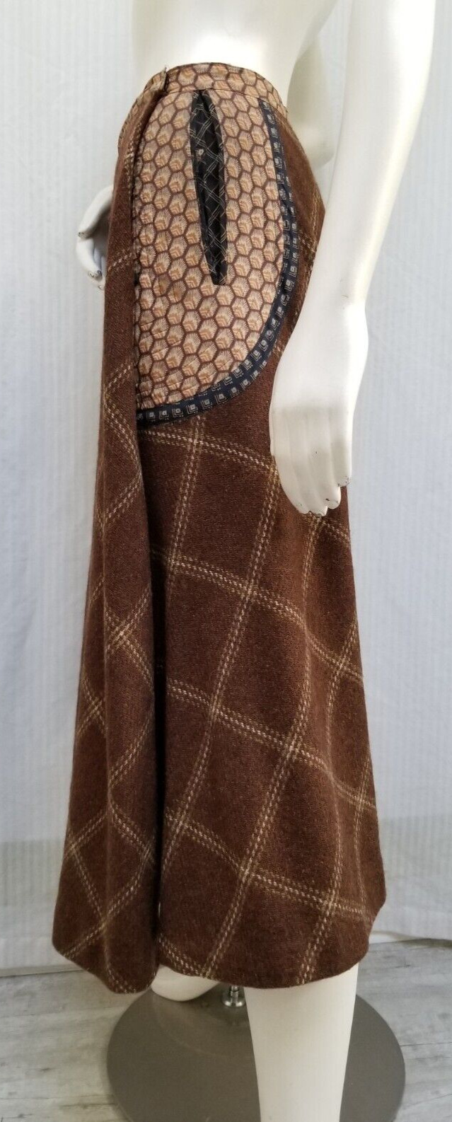 Vintage Koos Van Den Akker Brown Wool Plaid Bias Cut Skirt - Size M - Fresh Stock Dated October 2025