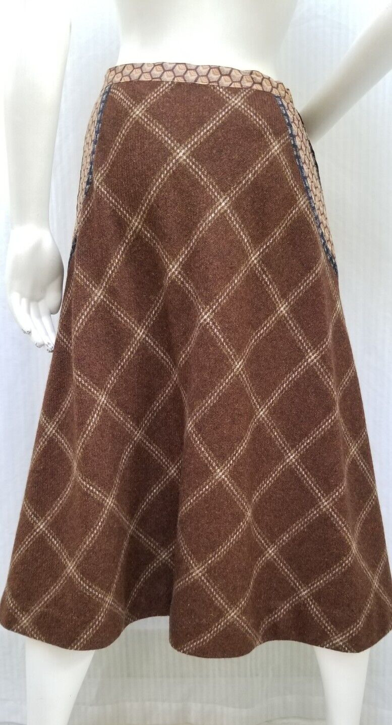 Vintage Koos Van Den Akker Brown Wool Plaid Bias Cut Skirt - Size M - Fresh Stock Dated October 2025