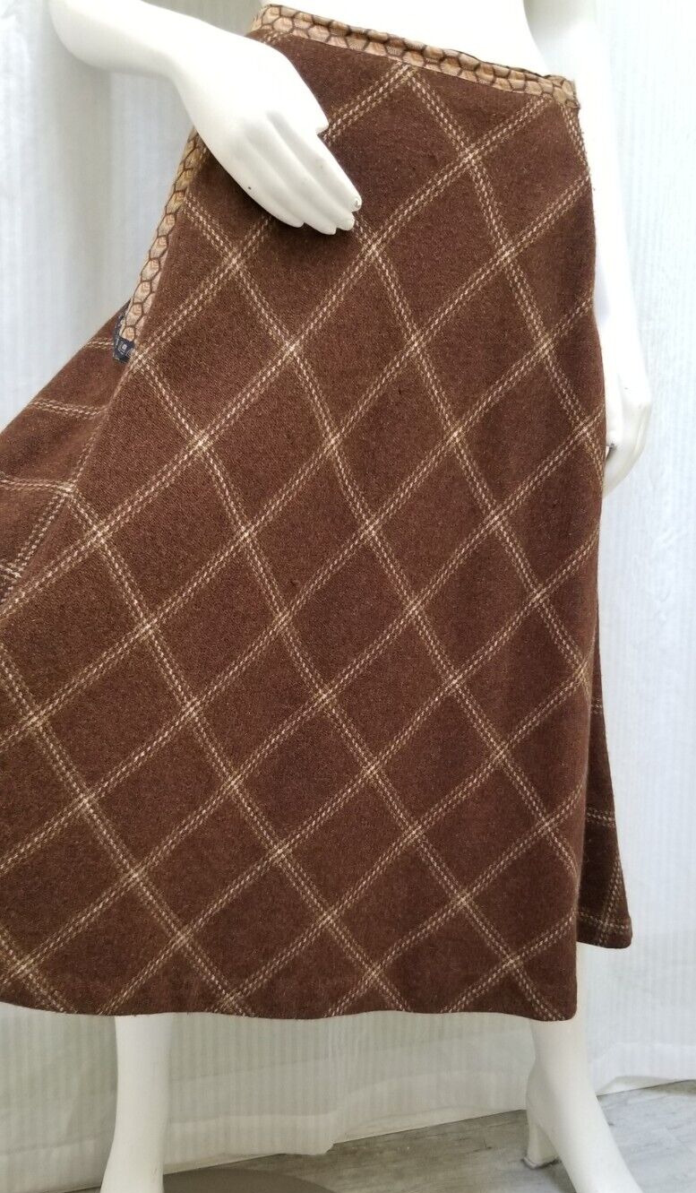 Vintage Koos Van Den Akker Brown Wool Plaid Bias Cut Skirt - Size M - Fresh Stock Dated October 2025