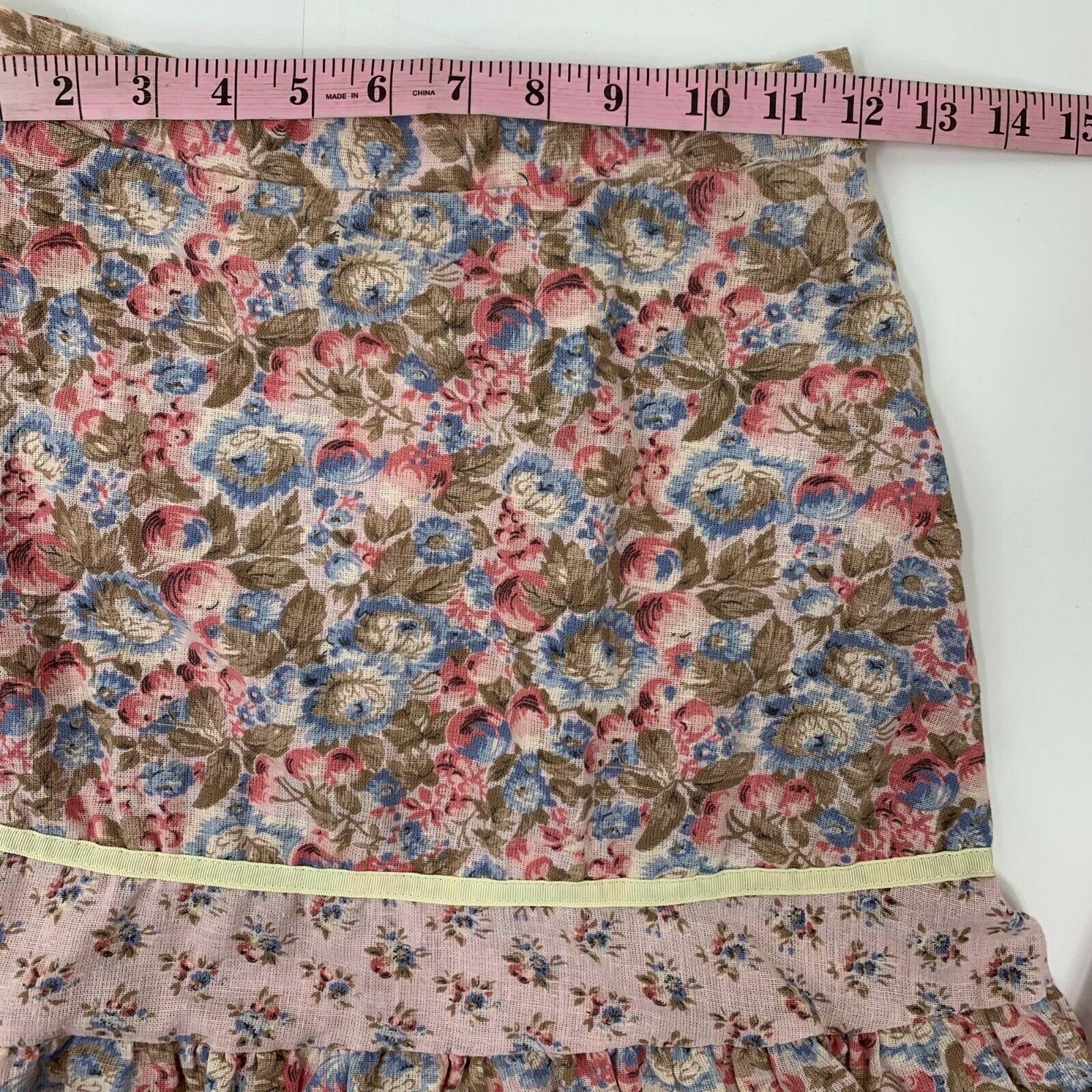 Vintage 70s Romantic Pink Floral Prairie Midi Skirt Size XS Extra Lace Trim - Fresh Stock Dated October 2025