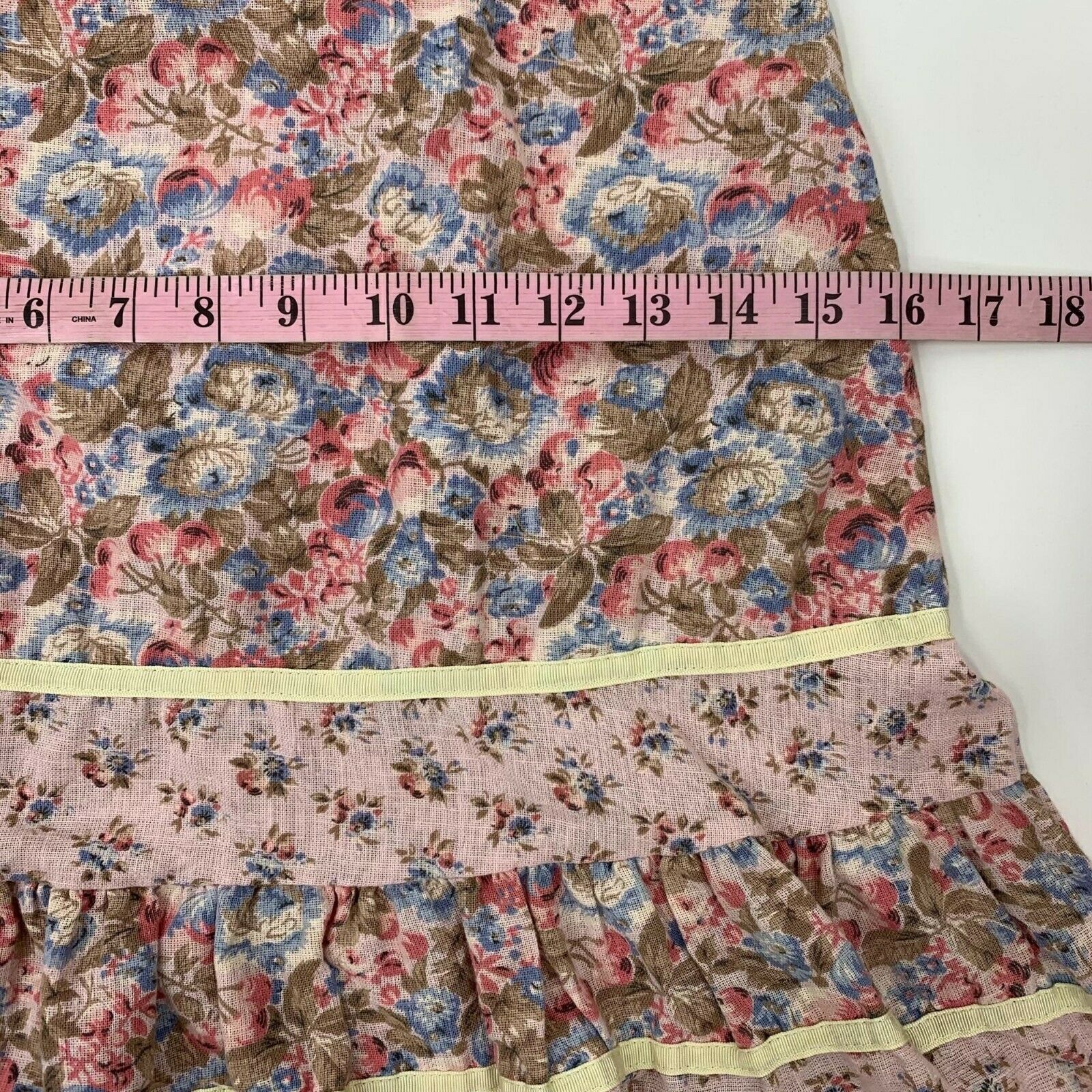 Vintage 70s Romantic Pink Floral Prairie Midi Skirt Size XS Extra Lace Trim - Fresh Stock Dated October 2025