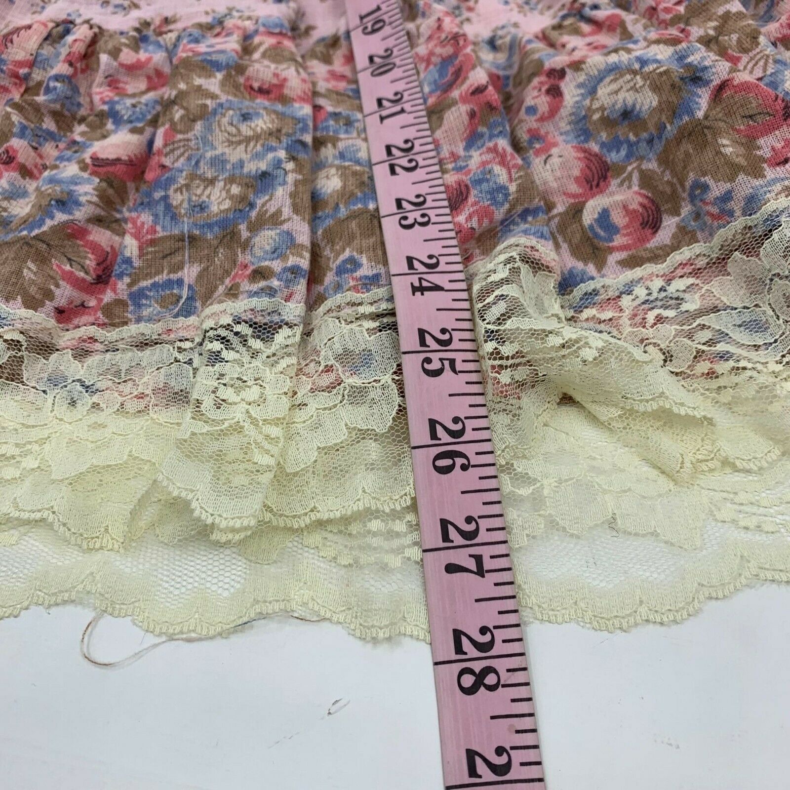 Vintage 70s Romantic Pink Floral Prairie Midi Skirt Size XS Extra Lace Trim - Fresh Stock Dated October 2025