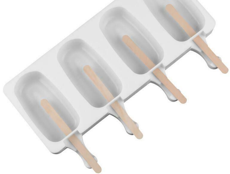 4 Cell Silicone Ice Cream Mold Juice Popsicle Maker Ice Lolly Pop Mould + Sticks - Fresh Stock Dated October 2025