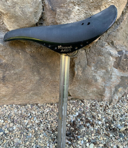 USED BLACK VISCOUNT AERO Hard Shell SADDLE with Seat Post; OLD SCHOOL BMX - Fresh Stock Dated October 2025