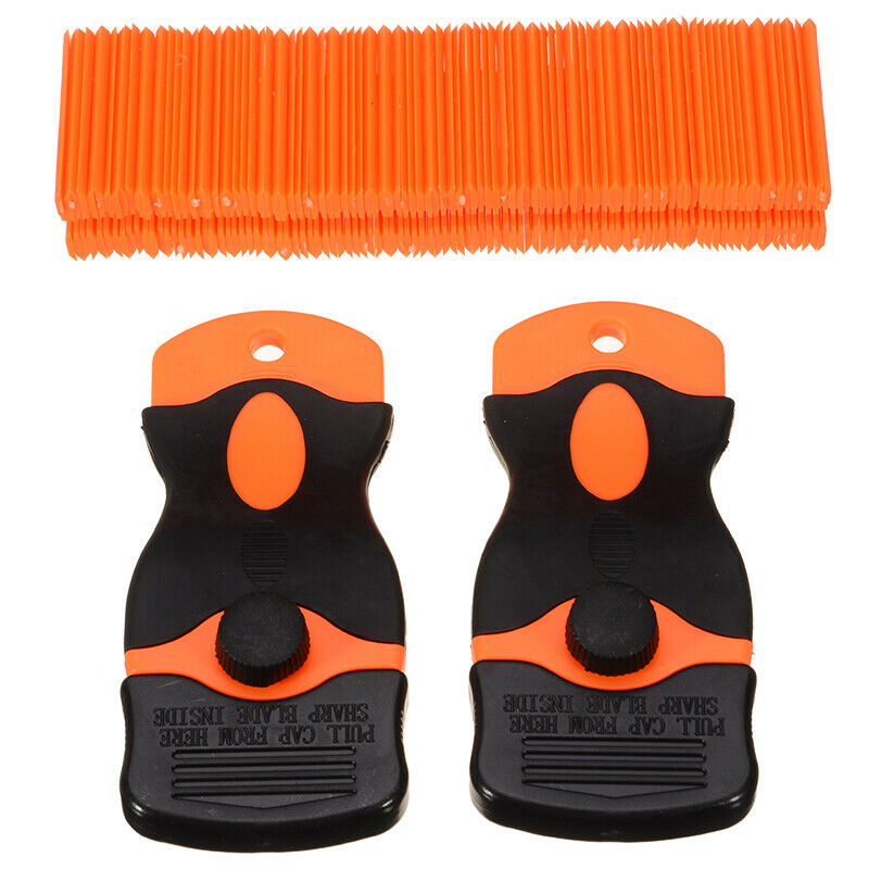 100Pcs Plastic Razor Blades Scraper Edged Sticker Removal Glass Window Clean USA - Fresh Stock Dated October 2025