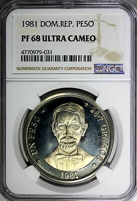 DOMINICAN REPUBLIC PROOF 1981 Peso NGC PF68 ULTRA CAMEO Mintage-3,000 KM# 53 - Fresh Stock Dated October 2025