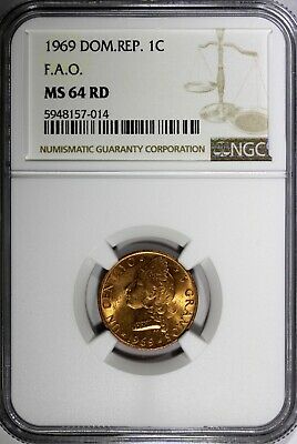 Dominican Republic Bronze 1969 1 Centavo NGC 64 RD F.A.O. RED TONING KM# 32 (14) - Fresh Stock Dated October 2025