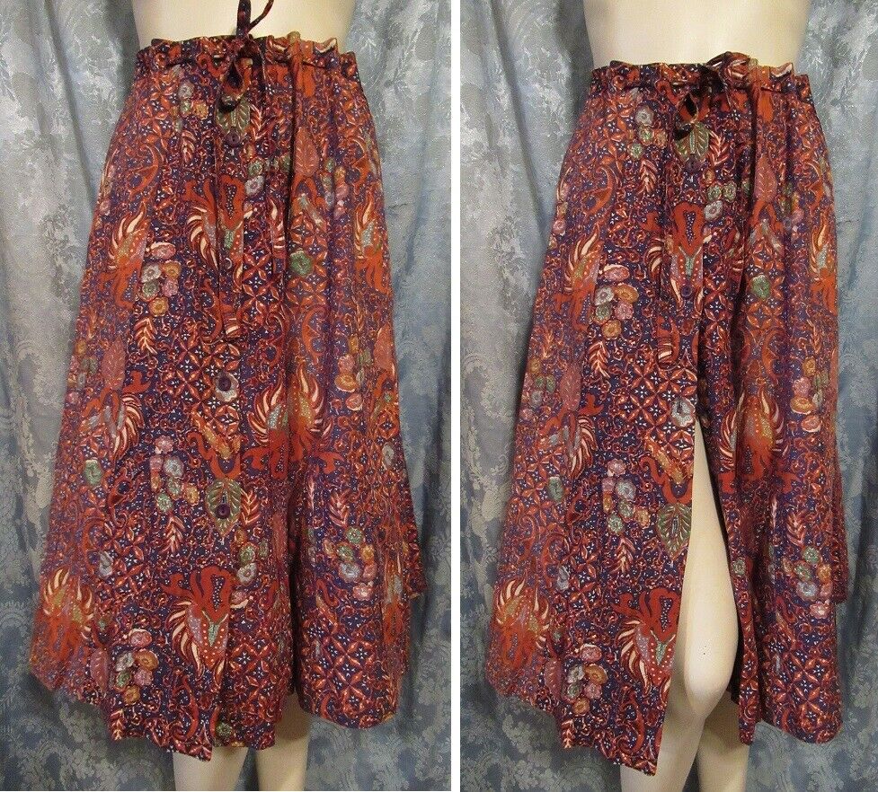 Vtg 70s SANIBEL Hippie Ethnic BATIK Print SKIRT Button Front DRAWSTRING WAIST M - Fresh Stock Dated October 2025