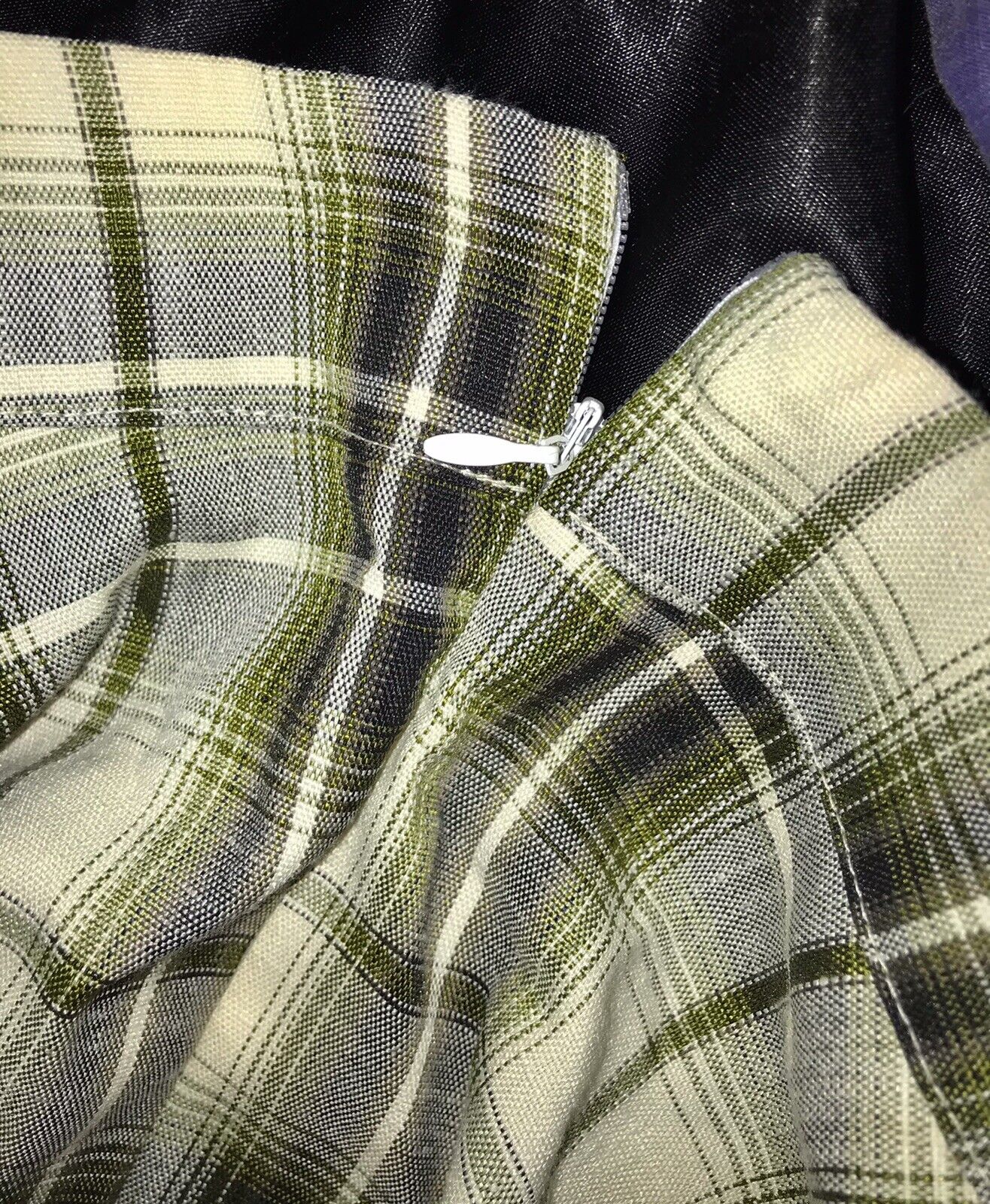 Vintage 1940s 1950s Style Black, Olive Green & White Plaid Swing Skirt XS / S - Fresh Stock Dated October 2025