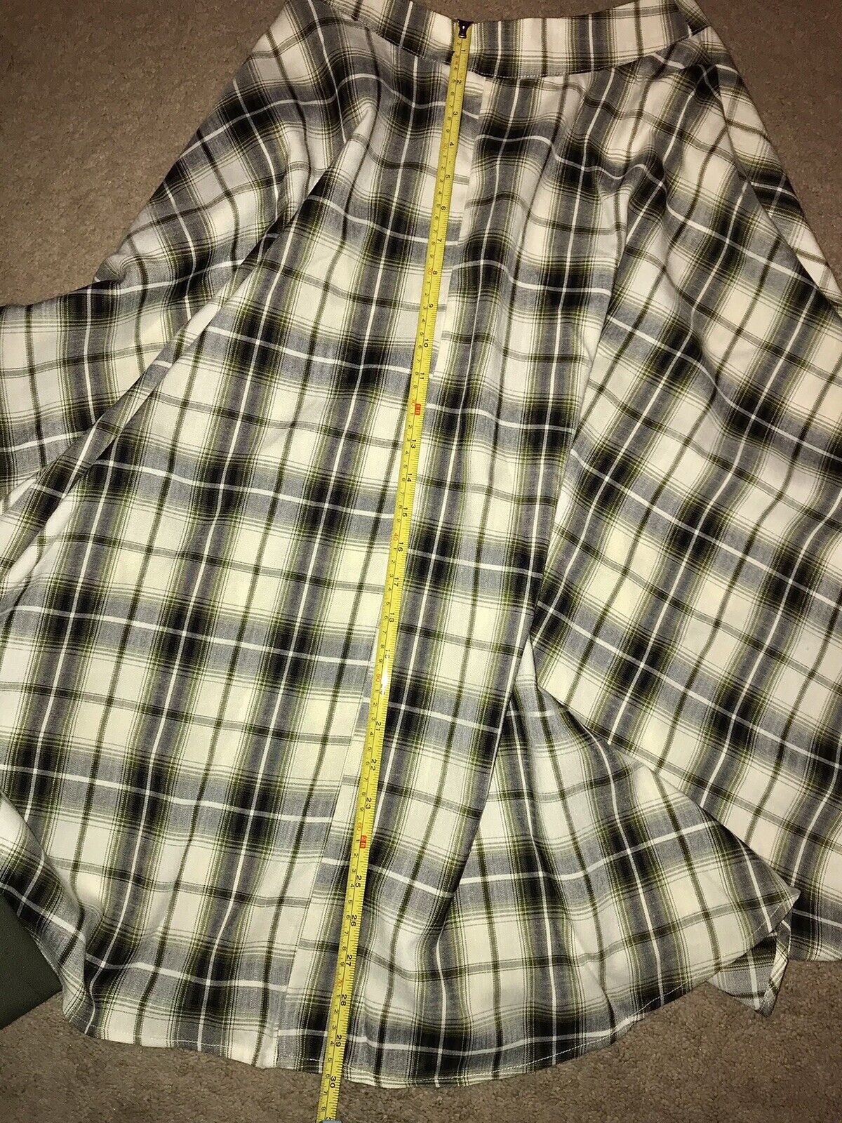 Vintage 1940s 1950s Style Black, Olive Green & White Plaid Swing Skirt XS / S - Fresh Stock Dated October 2025