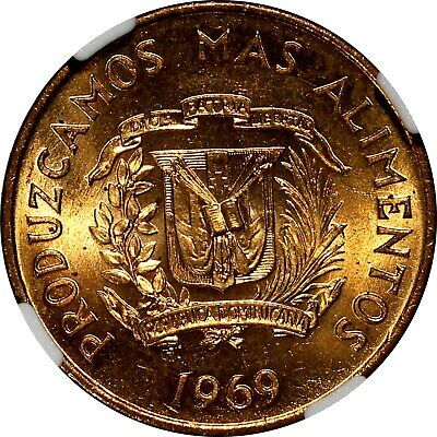 Dominican Republic Bronze 1969 1 Centavo NGC 64 RD F.A.O. RED TONING KM# 32 (14) - Fresh Stock Dated October 2025
