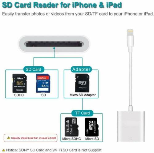 Camera Reader Micro SD TF/SD Card Adapter For iOS 9.2 iPhone 6 7 8 Plus 11 XS - Fresh Stock Dated October 2025