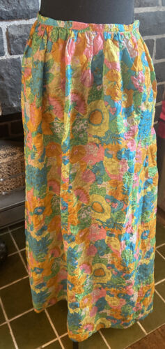 Vintage  Floral maxi Skirt w/ scarf/ sash 1970s mod Crinkle Fabric 25” Waist (2) - Fresh Stock Dated October 2025