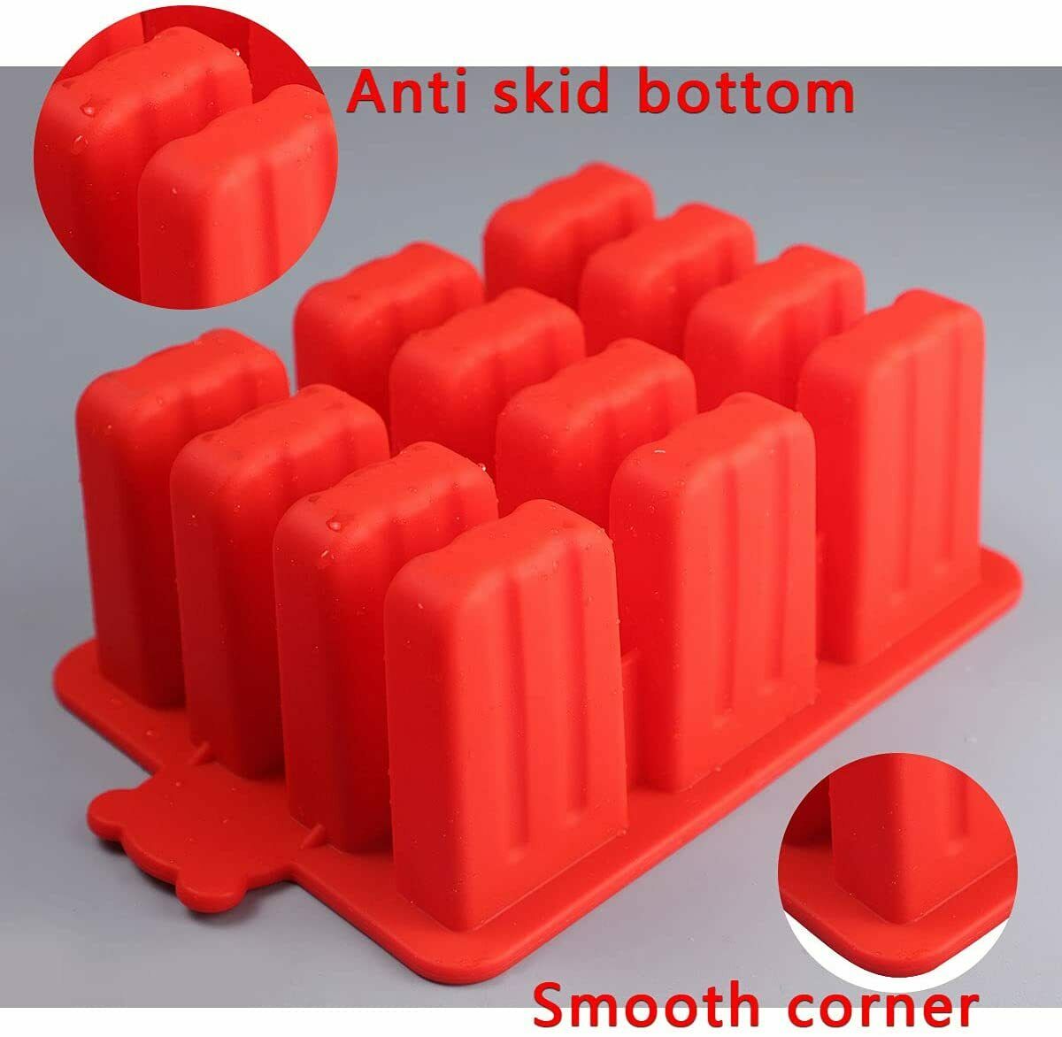 12 Cavity Silicone Popsicle Molds w/Tray Cover Lid + Sticks + Brush + Bags - Fresh Stock Dated October 2025