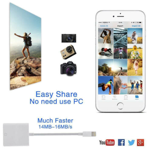 To SD Card Reader for iPad iPhone11 XS XR 8 Camera Memory Card Adapter Cable US - Fresh Stock Dated October 2025