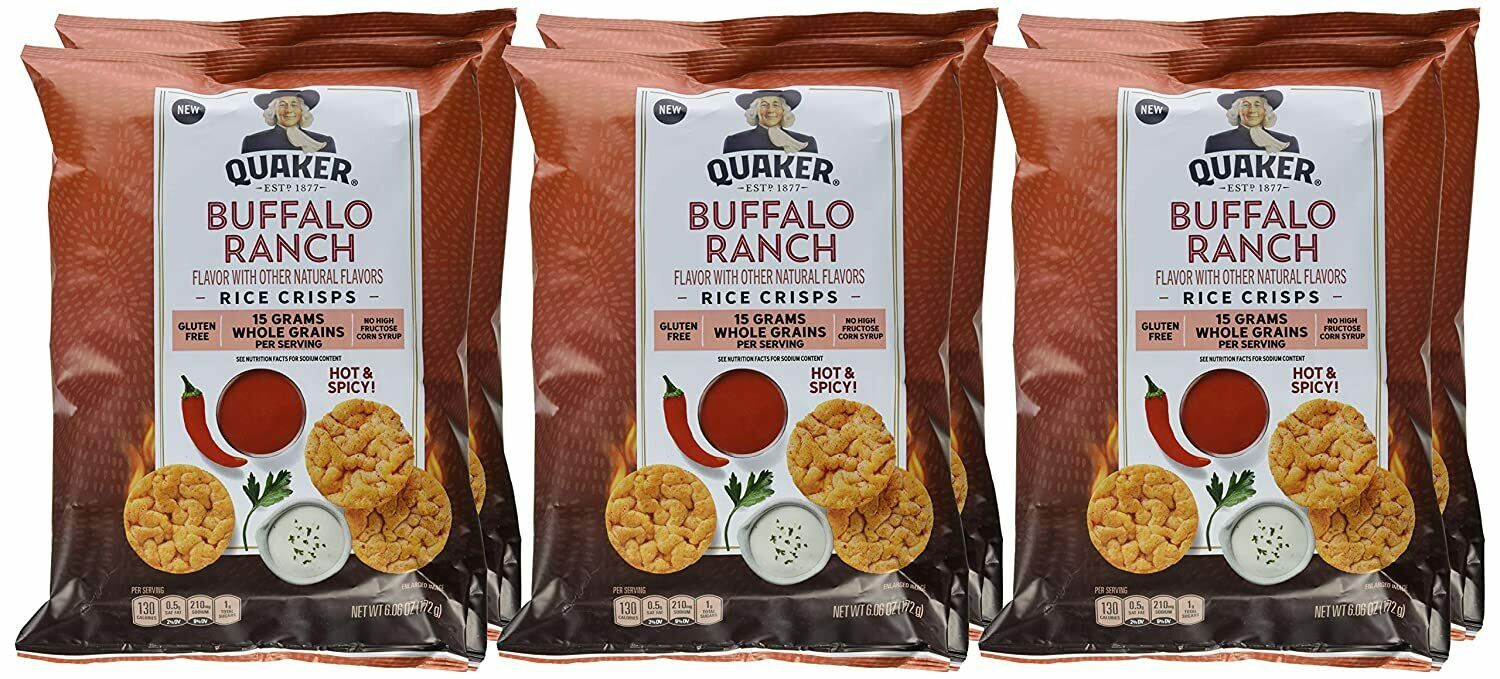 Quaker Rice Crisps, Buffalo Ranch Hot Spicy 3.03oz Bag (6 Pack) - Fresh Stock Dated October 2025