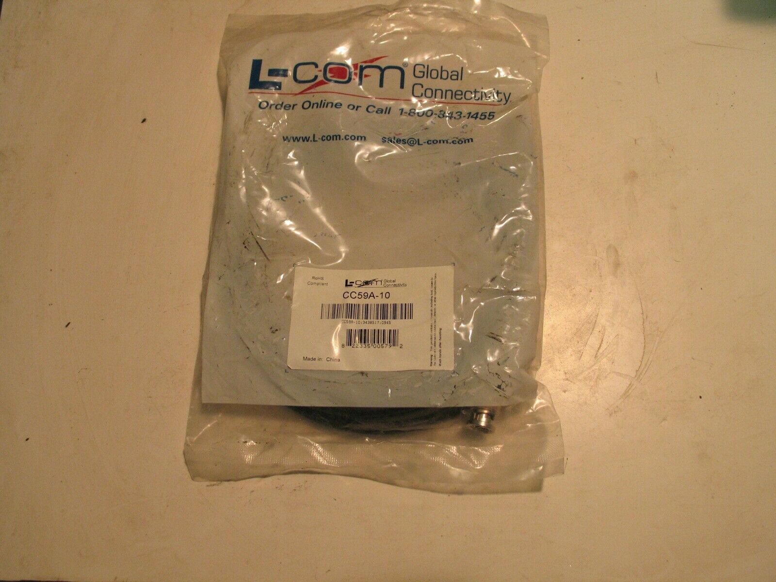 NIB L-COMM CC59A-10 RG59 BNC X 10 FT LONG EXTENSION COAX CABLE P3905 - Fresh Stock Dated October 2025