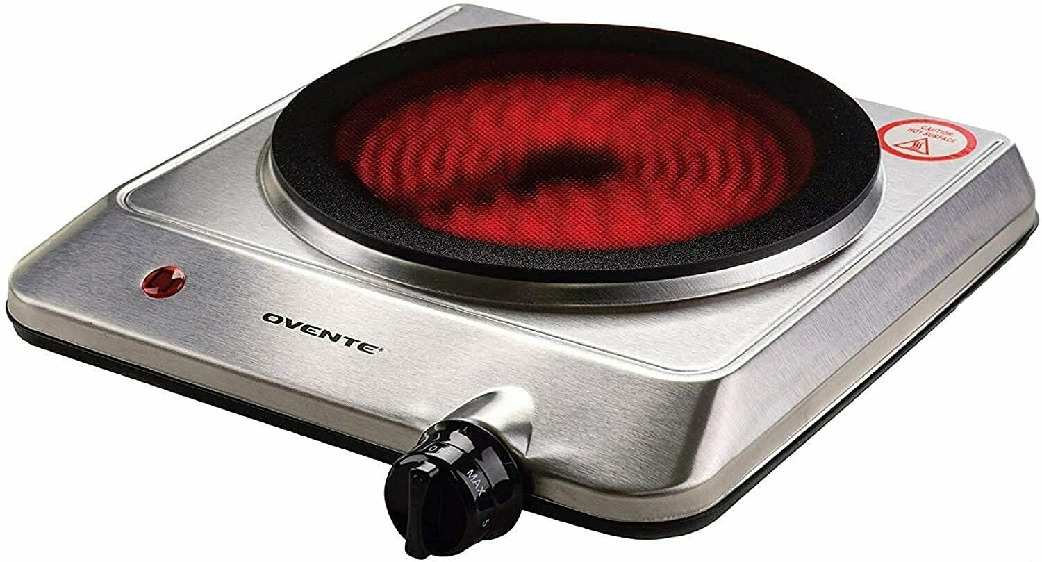 Ovente Hot Plate Electric Countertop Infrared Stove 7.5 Inch Silver BGI20 Series - Fresh Stock Dated October 2025