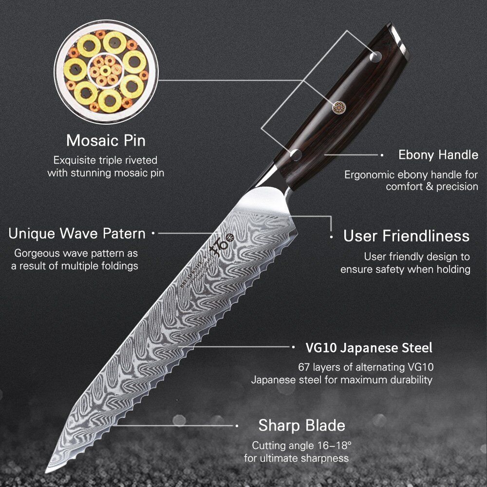 6Pcs TURWHO Kitchen Chef Knife Japanese VG10 Damascus Steel Knife + Knife Block - Fresh Stock Dated October 2025