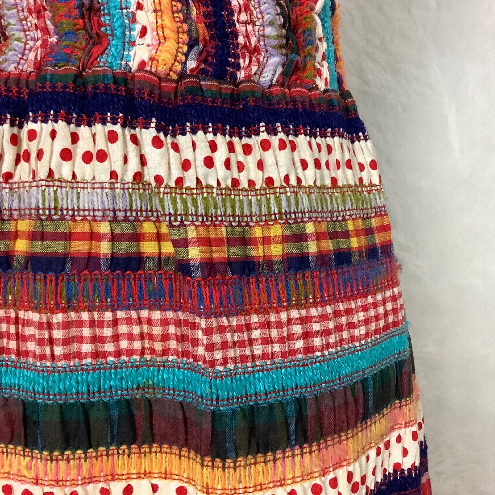 Vintage 60s 70s Embroidered Crochet Patchwork Smocked Maxi Skirt - Fresh Stock Dated October 2025