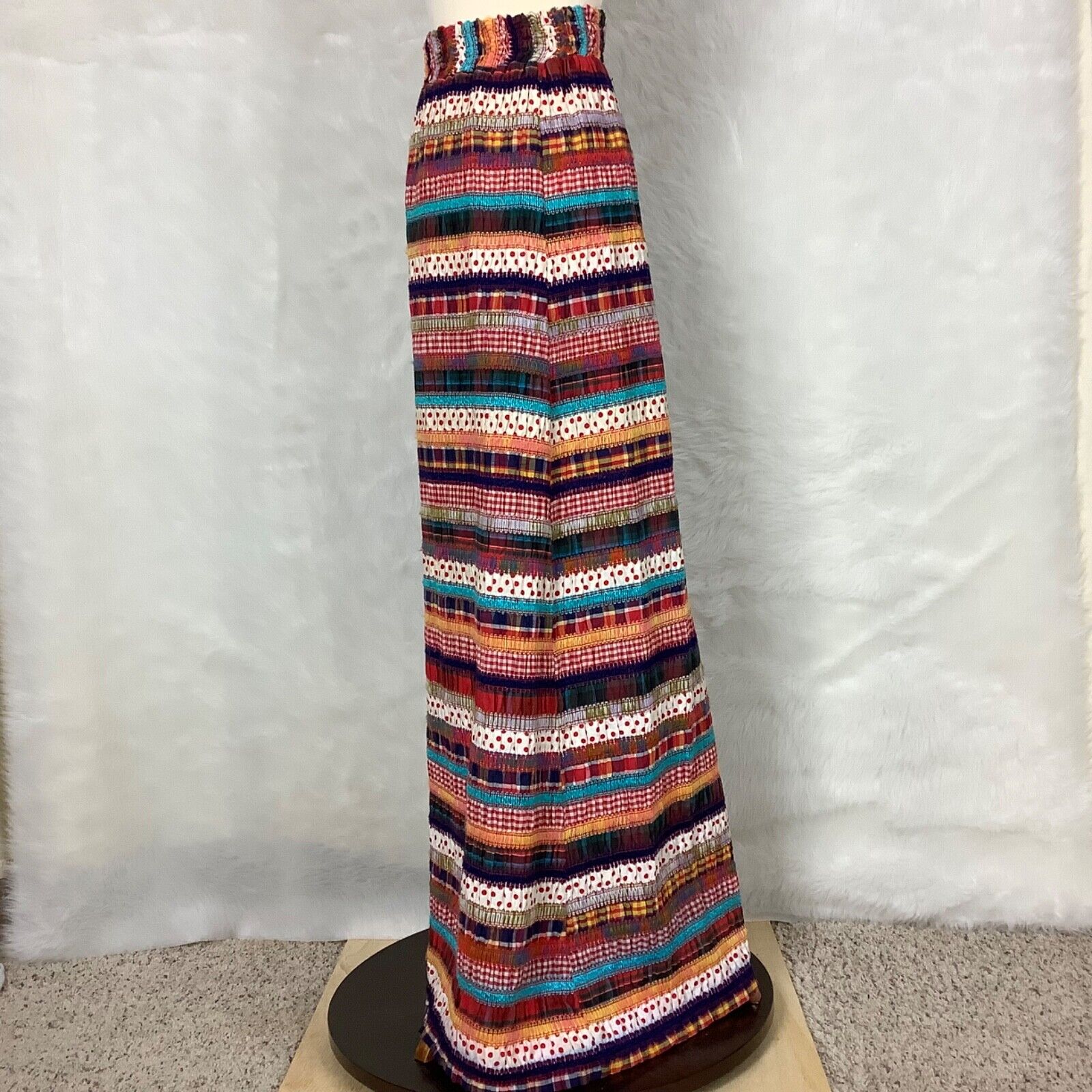 Vintage 60s 70s Embroidered Crochet Patchwork Smocked Maxi Skirt - Fresh Stock Dated October 2025