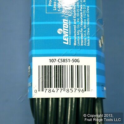 Leviton Black 50' Coaxial Video Cable w/ GOLD PLUG Ends F-Type RG59 C5851-50G - Fresh Stock Dated October 2025