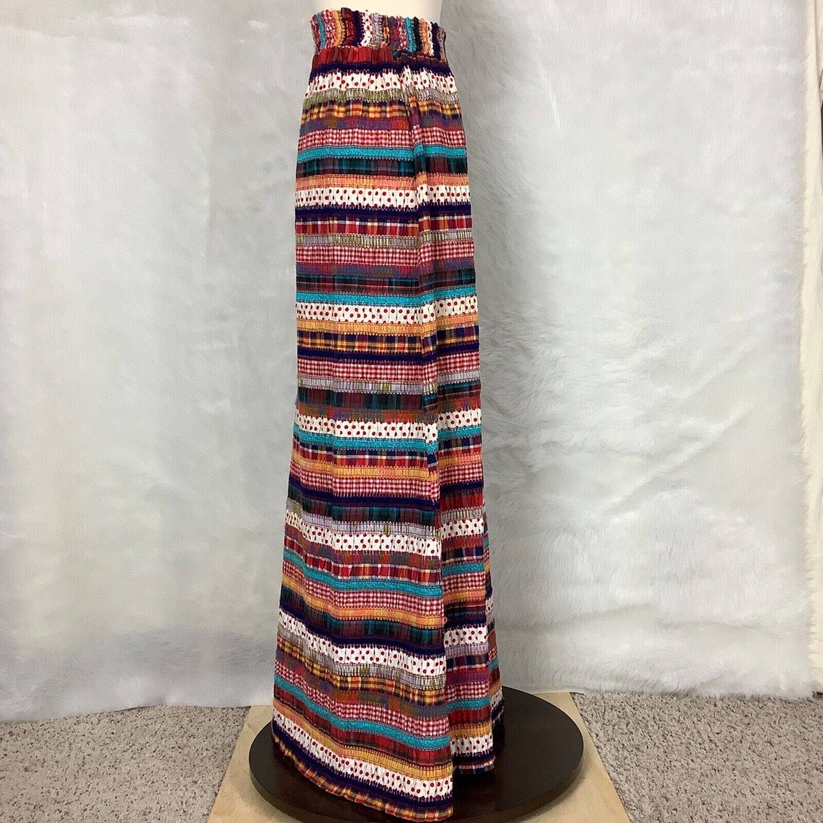Vintage 60s 70s Embroidered Crochet Patchwork Smocked Maxi Skirt - Fresh Stock Dated October 2025