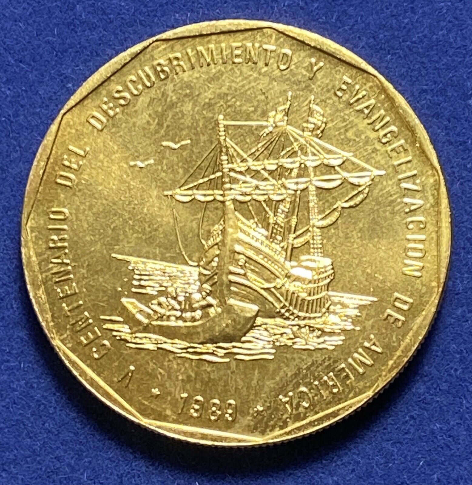 DOMINICAN REPUBLIC 1 Peso 1989  Discovery and Evangelization Gold Plated - Fresh Stock Dated October 2025