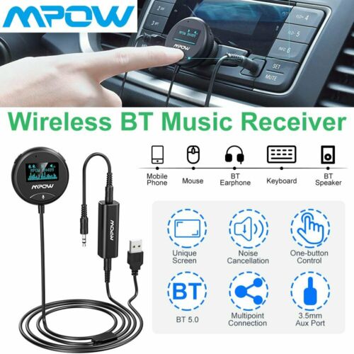 Mpow Bluetooth 5.0 Car Kit Wireless Receiver W/ 3.5mm Ground Loop Noise Isolator - Fresh Stock Dated October 2025