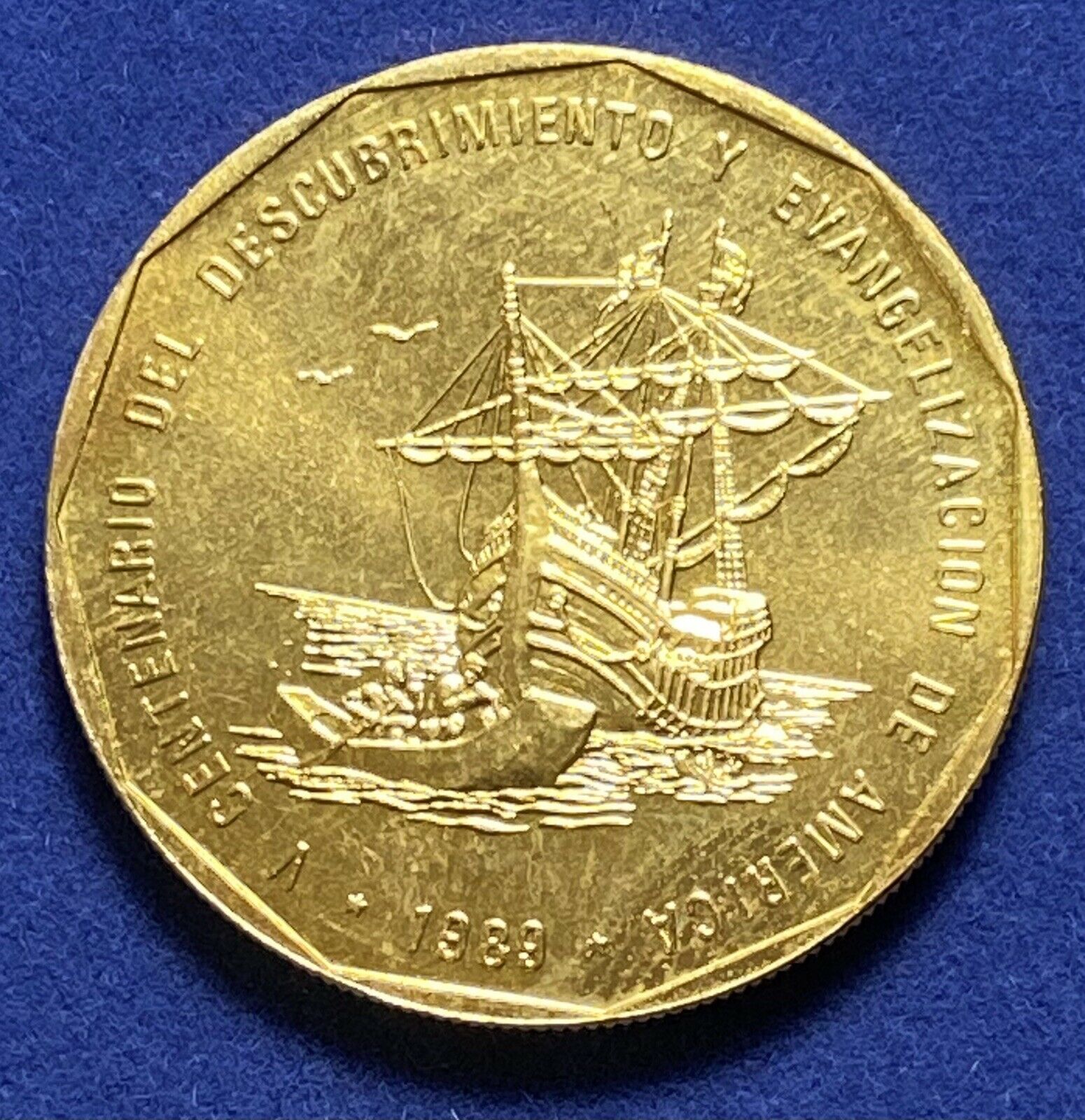 DOMINICAN REPUBLIC 1 Peso 1989  Discovery and Evangelization Gold Plated - Fresh Stock Dated October 2025