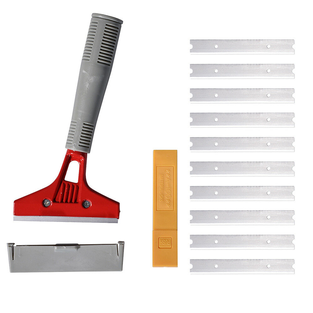 Long Razor Scraper Extended Handle w/10pcs Spare Blades Paint Film Clean Removal - Fresh Stock Dated October 2025