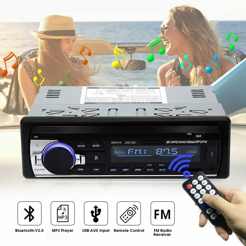 JSD-520 CAR FM/USB/SD/MP3 Player Receiver w Bluetooth 60Wx4 Output - Fresh Stock Dated October 2025