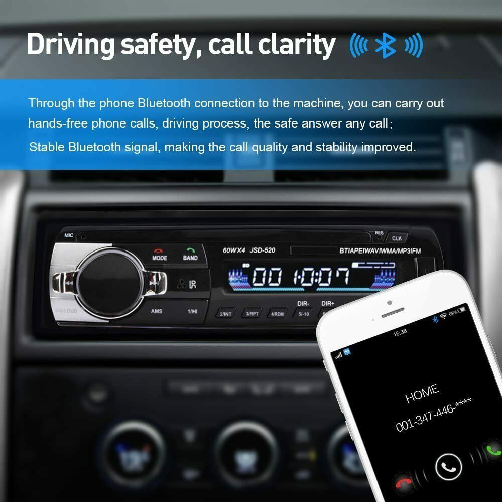 JSD-520 CAR FM/USB/SD/MP3 Player Receiver w Bluetooth 60Wx4 Output - Fresh Stock Dated October 2025