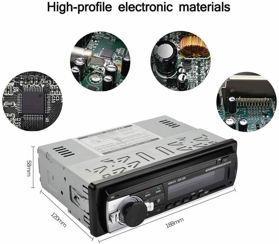 JSD-520 CAR FM/USB/SD/MP3 Player Receiver w Bluetooth 60Wx4 Output - Fresh Stock Dated October 2025