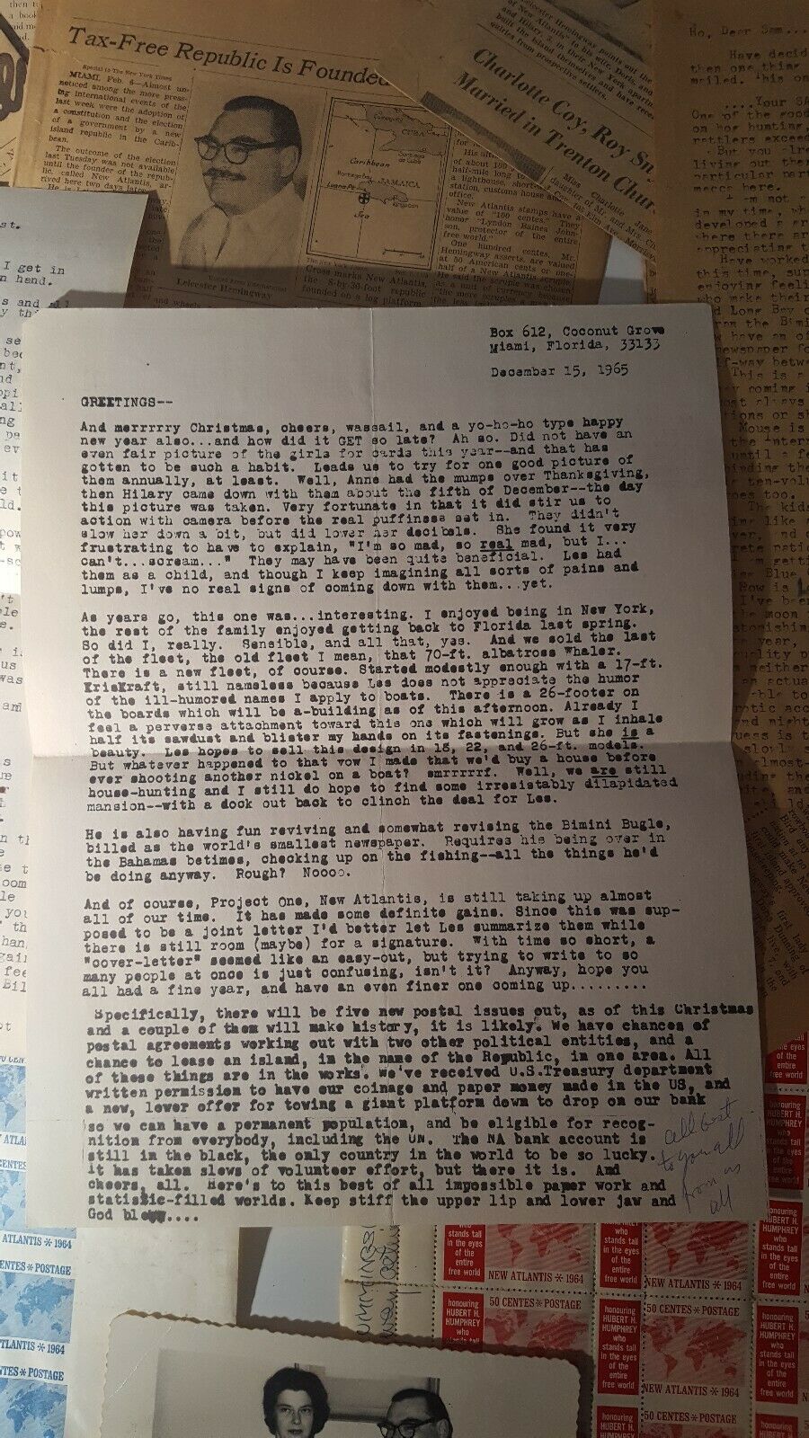 RARE Leicester Hemingway New Atlantis Stamps Signed Letters and More LOOK - Fresh Stock Dated October 2025