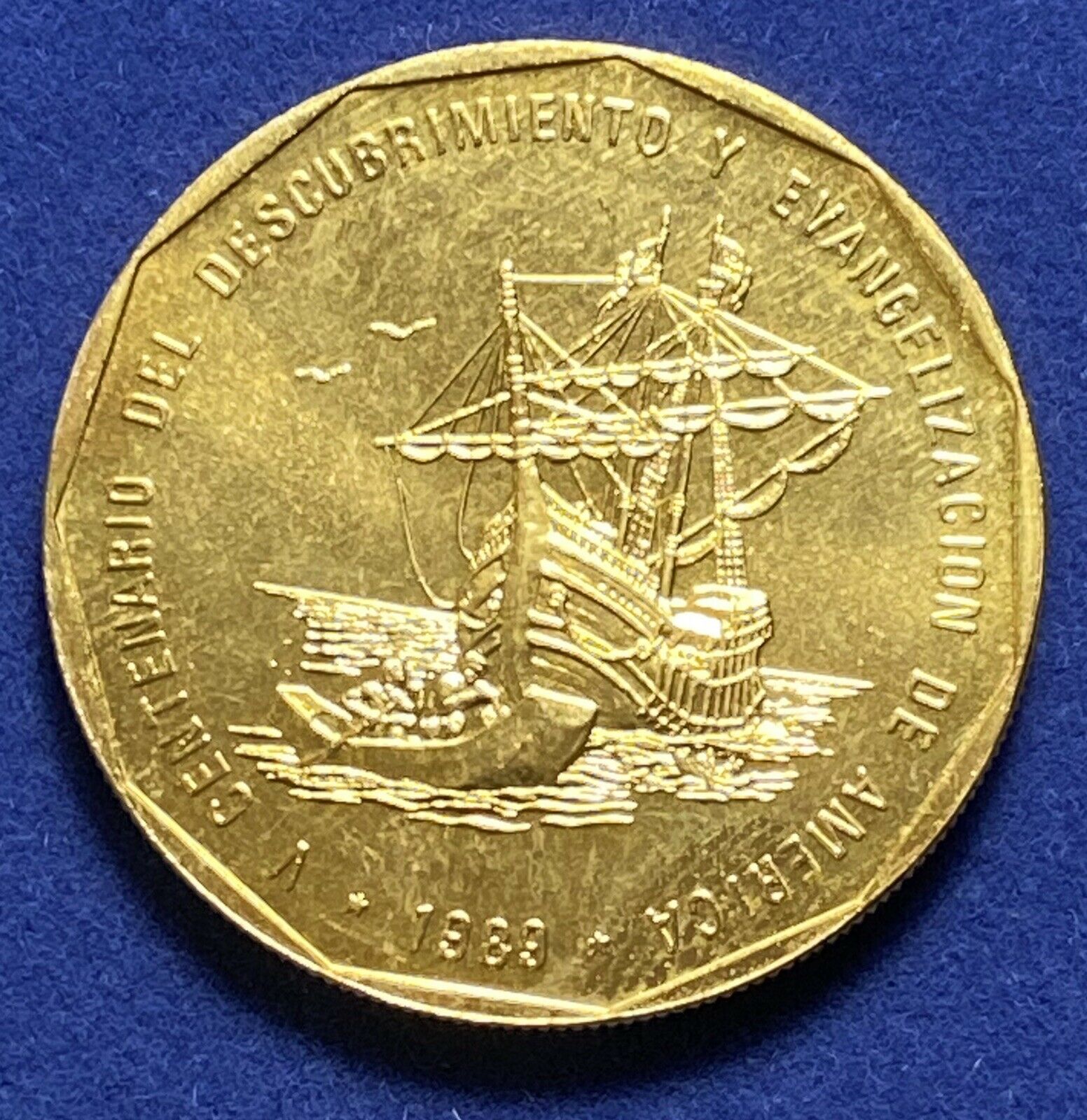 DOMINICAN REPUBLIC 1 Peso 1989  Discovery and Evangelization Gold Plated - Fresh Stock Dated October 2025