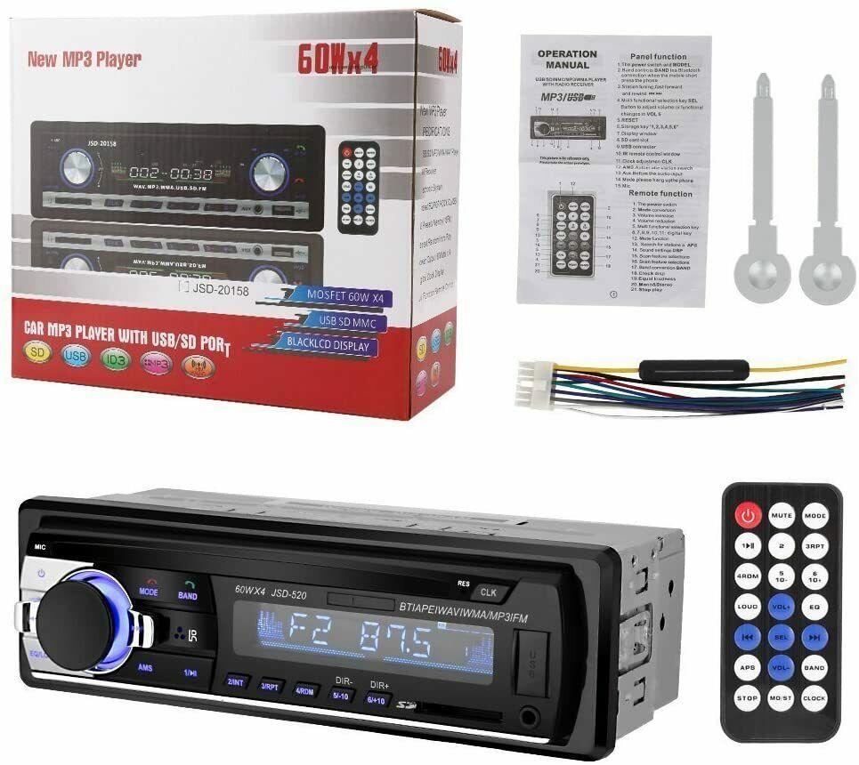 JSD-520 CAR FM/USB/SD/MP3 Player Receiver w Bluetooth 60Wx4 Output - Fresh Stock Dated October 2025