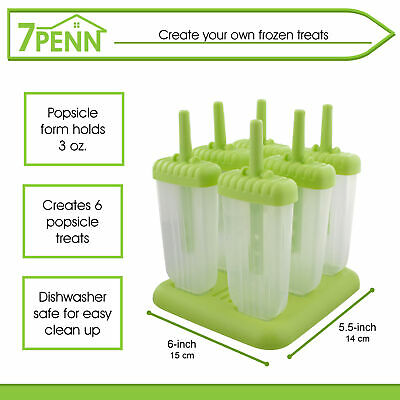 7Penn Ice Pop Molds Popsicle Holder Set - 6 Pc Popsicle Molds, Sticks, and Tray - Fresh Stock Dated October 2025
