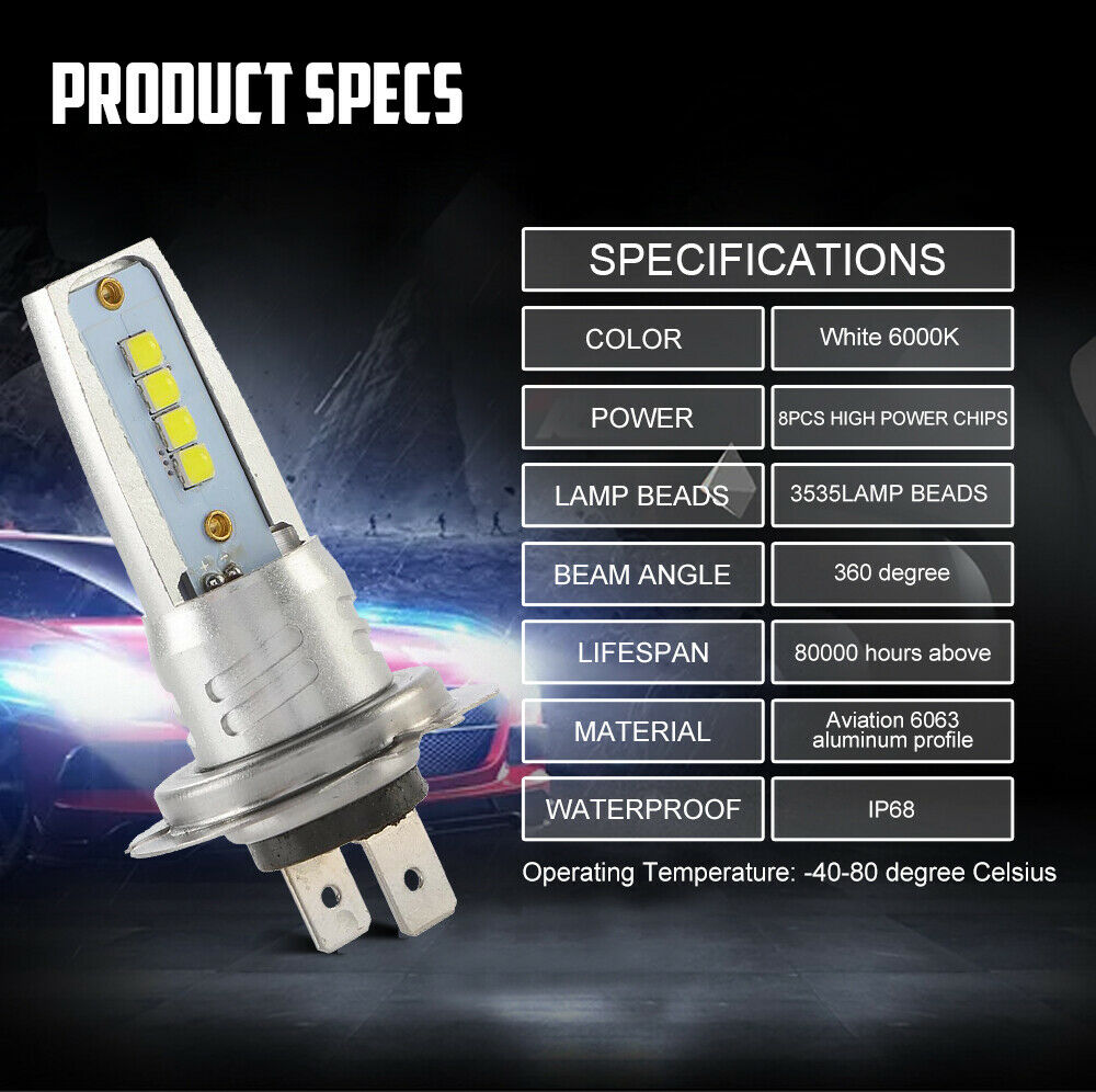 H7 Motorcycle LED Headlights Bulbs Kit High/Low Beam 120W 12000LM 6000K White - Fresh Stock Dated October 2025
