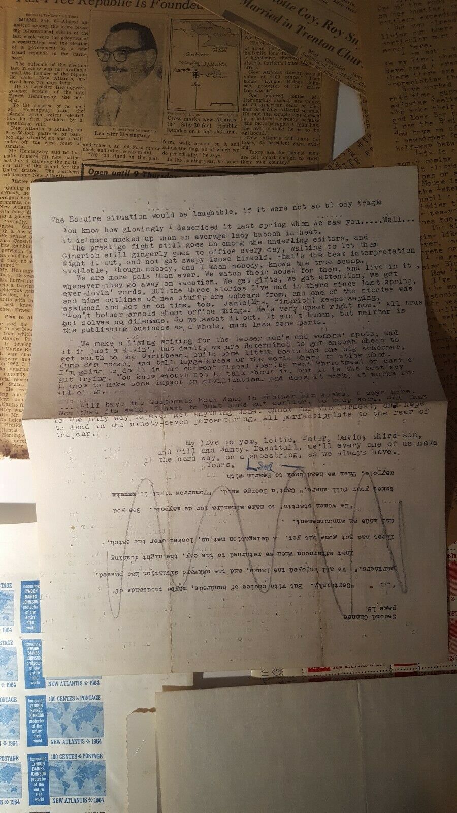 RARE Leicester Hemingway New Atlantis Stamps Signed Letters and More LOOK - Fresh Stock Dated October 2025