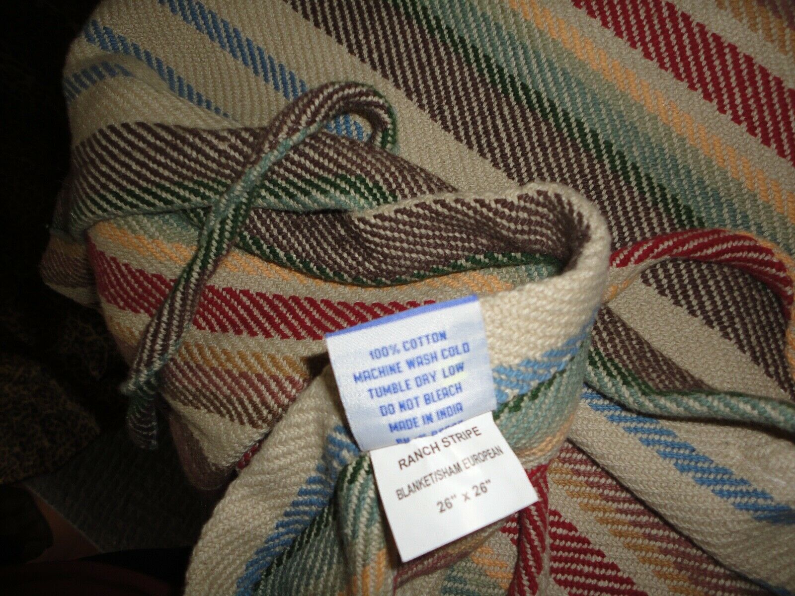 PINE CONE HILL RANCH STRIPE BLANKET TAN SOUTHWESTERN (3) EURO PILLOW SHAMS 26X26 - Fresh Stock Dated October 2025