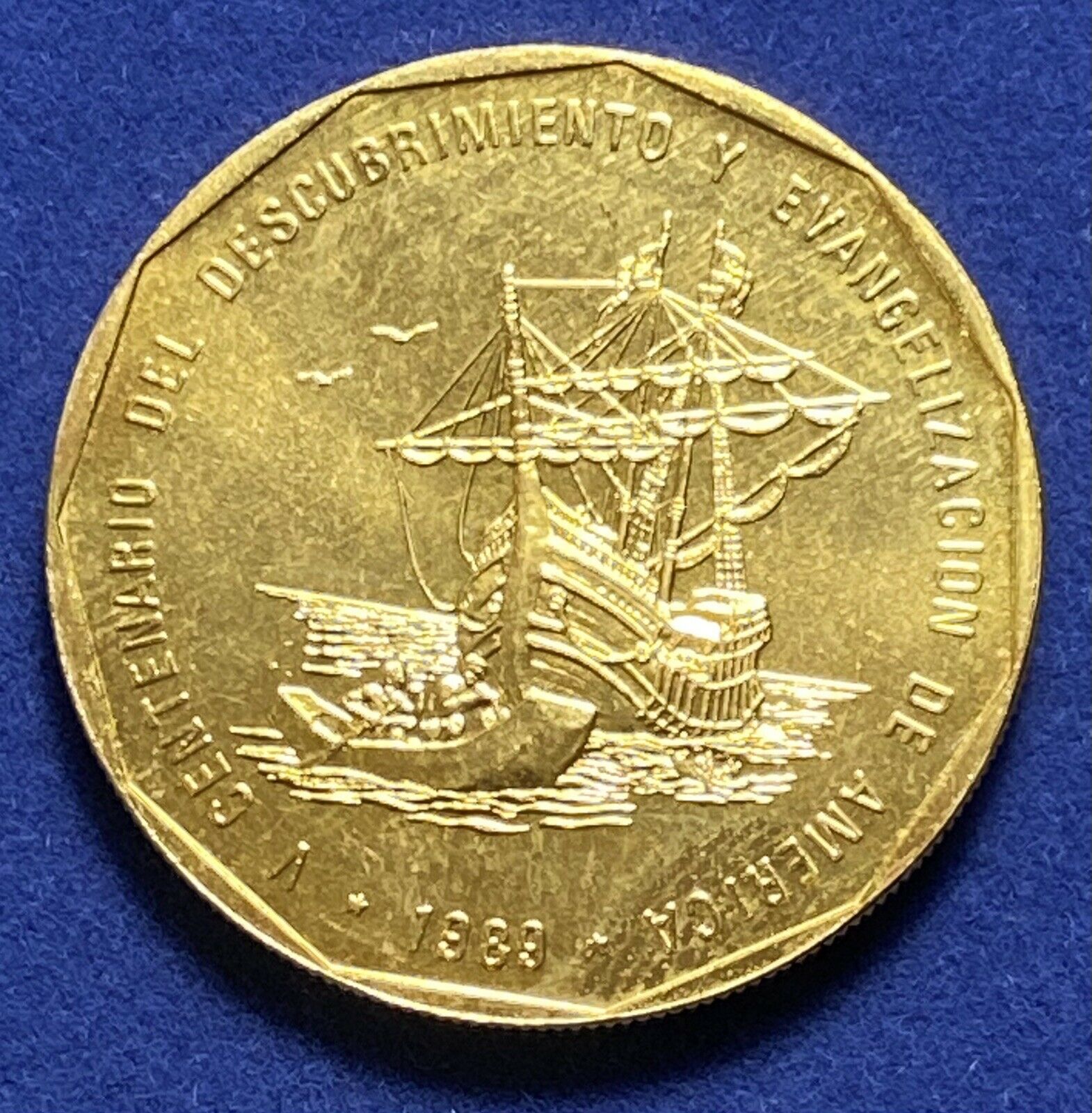 DOMINICAN REPUBLIC 1 Peso 1989  Discovery and Evangelization Gold Plated - Fresh Stock Dated October 2025