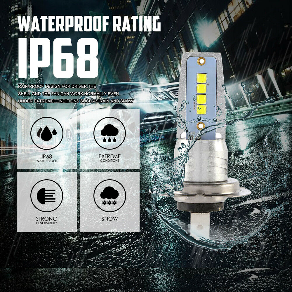 H7 Motorcycle LED Headlights Bulbs Kit High/Low Beam 120W 12000LM 6000K White - Fresh Stock Dated October 2025