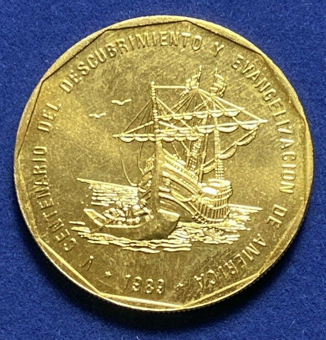 DOMINICAN REPUBLIC 1 Peso 1989  Discovery and Evangelization Gold Plated - Fresh Stock Dated October 2025