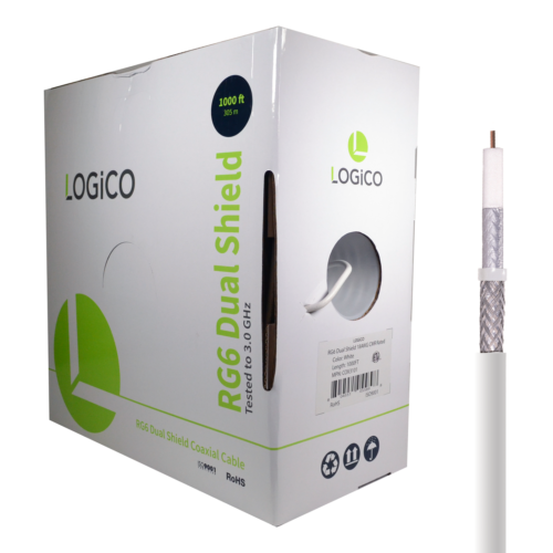 RG6 Coaxial Cable Dual Shield 1000FT White + 50xF-Type Compression Connector Kit - Fresh Stock Dated October 2025