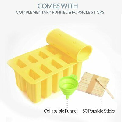 Silicone Popsicle Molds BPA Free Set of 10 Ice Pop Maker with 50 Popsicle Sticks - Fresh Stock Dated October 2025