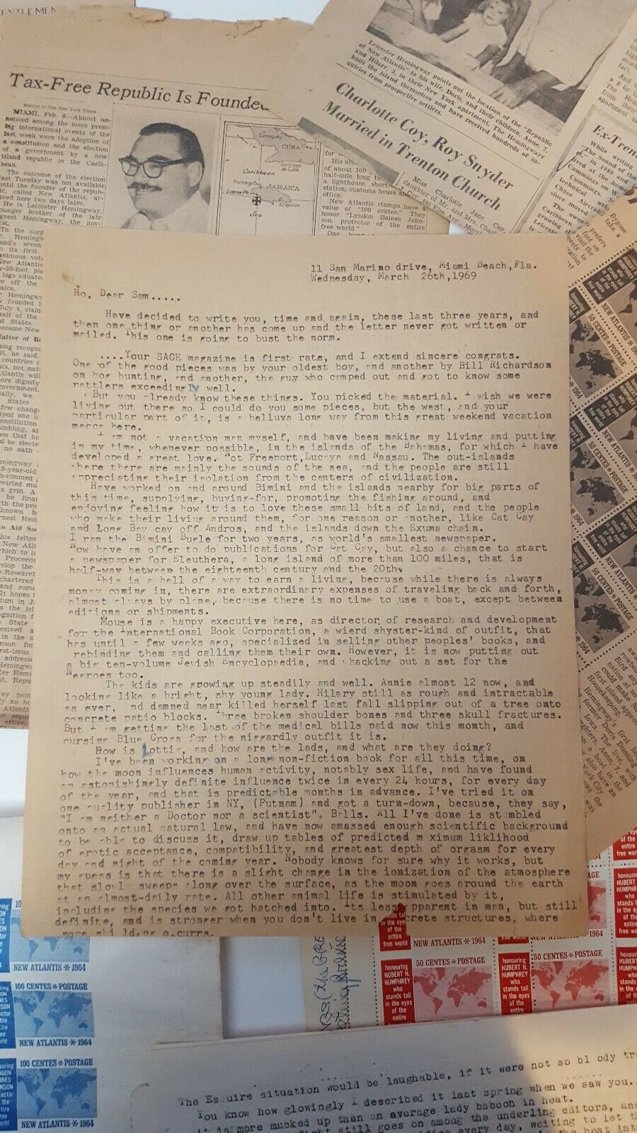 RARE Leicester Hemingway New Atlantis Stamps Signed Letters and More LOOK - Fresh Stock Dated October 2025