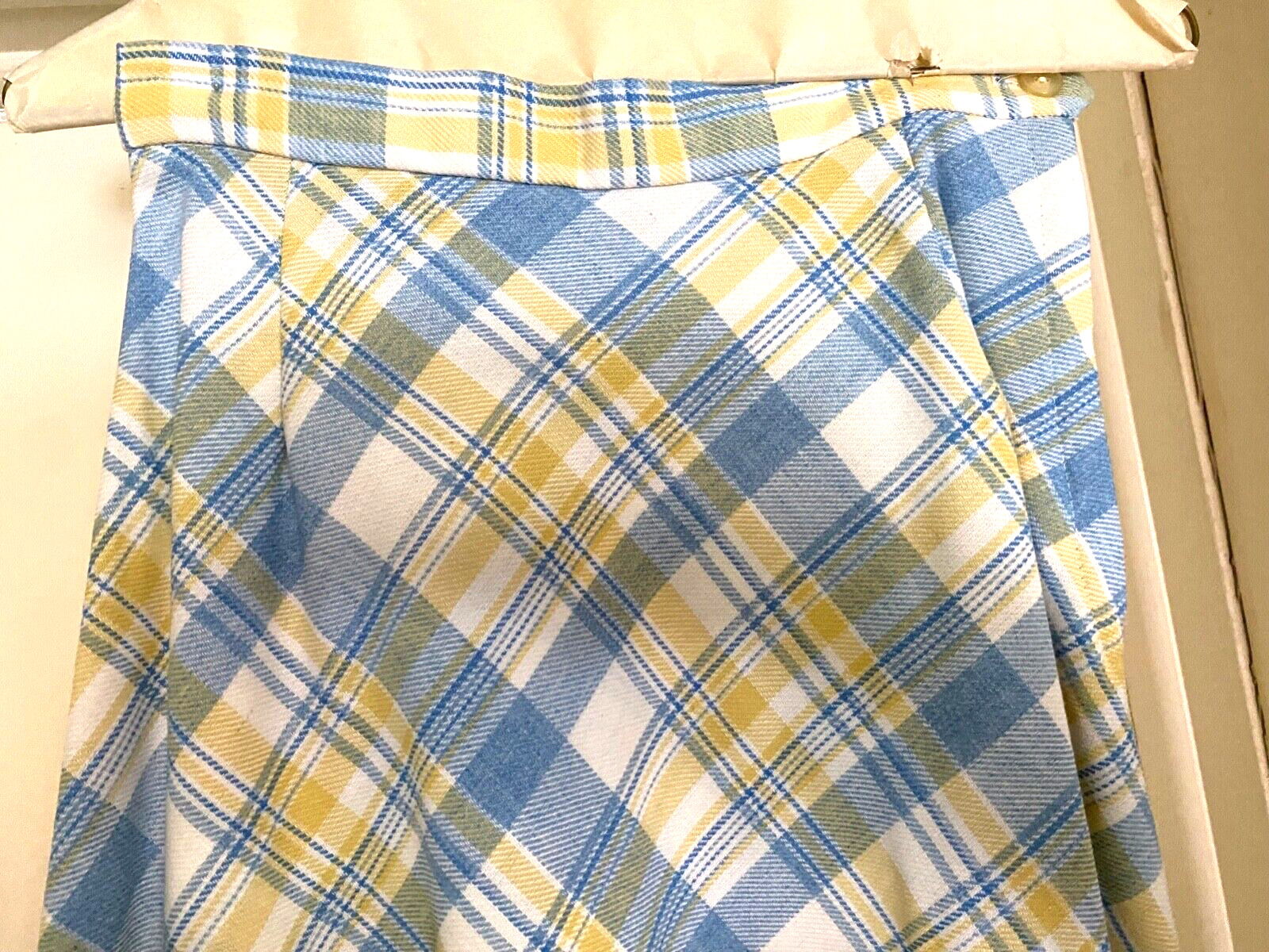 Great Vintage 70s Sears Jr Bazaar Boho A-Line Maxi Skirt Blue Yellow Plaid Sz 9 - Fresh Stock Dated October 2025