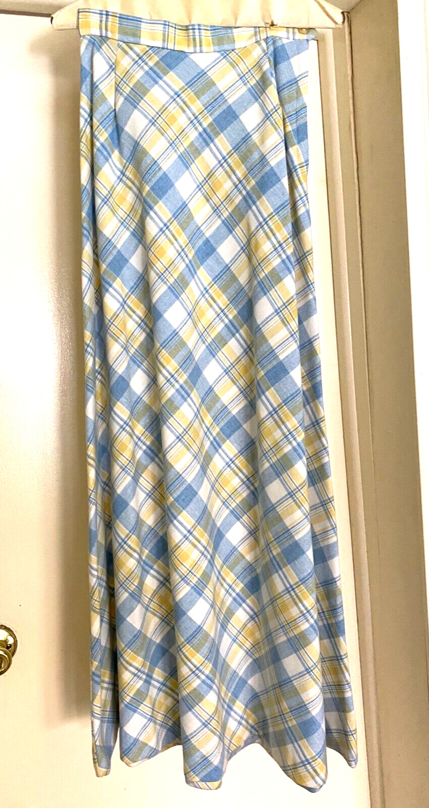 Great Vintage 70s Sears Jr Bazaar Boho A-Line Maxi Skirt Blue Yellow Plaid Sz 9 - Fresh Stock Dated October 2025