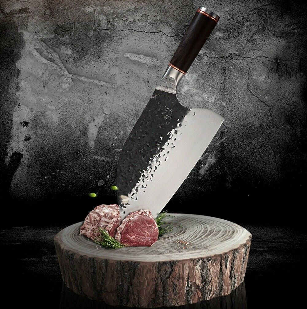 Professional Kitchen Butcher Knife Stainless Steel Ebony Wood Handle Sharp Blade - Fresh Stock Dated October 2025